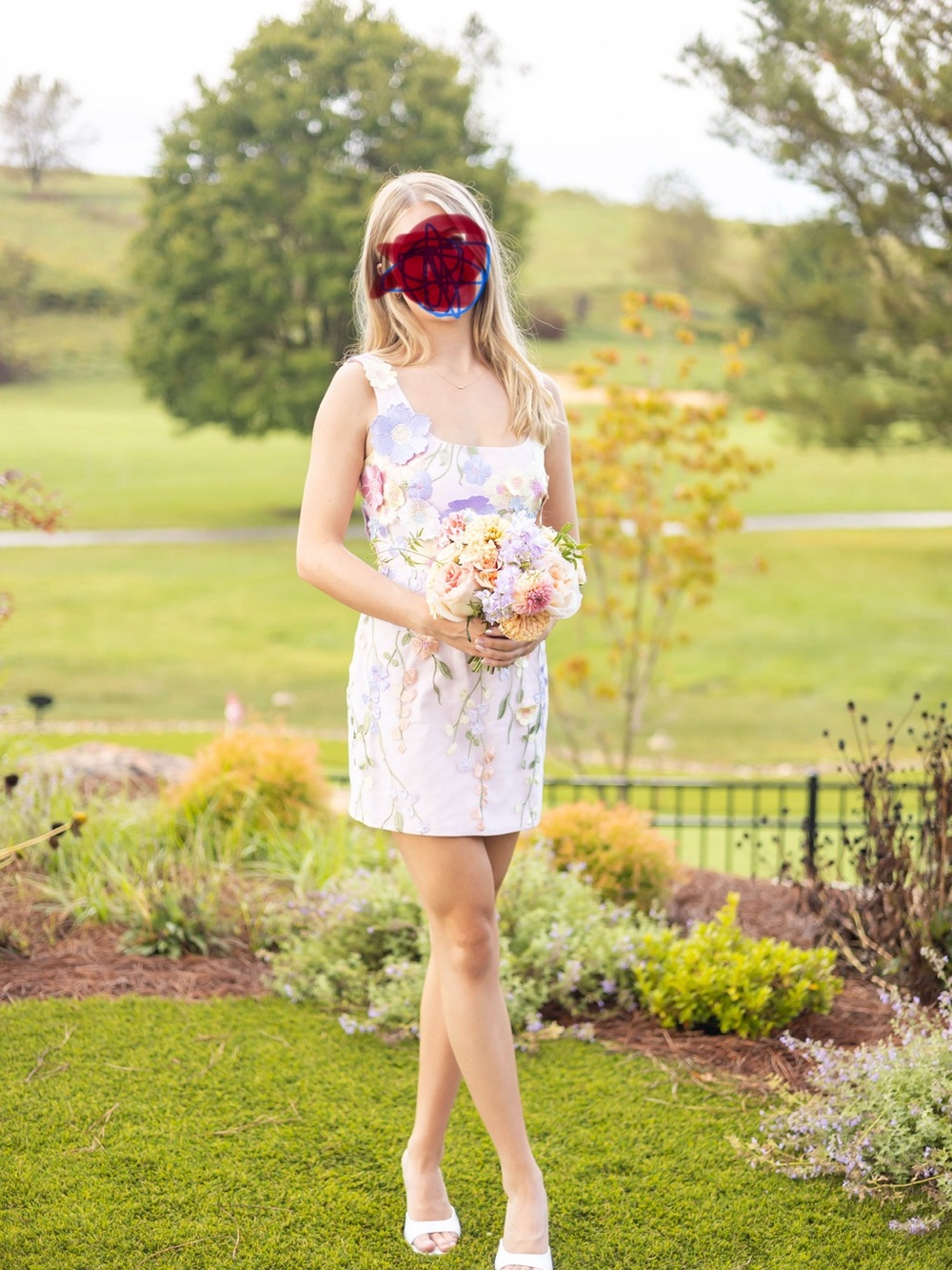 Floral Embroidered White & Pastel Dress. Worn once for HOCO.